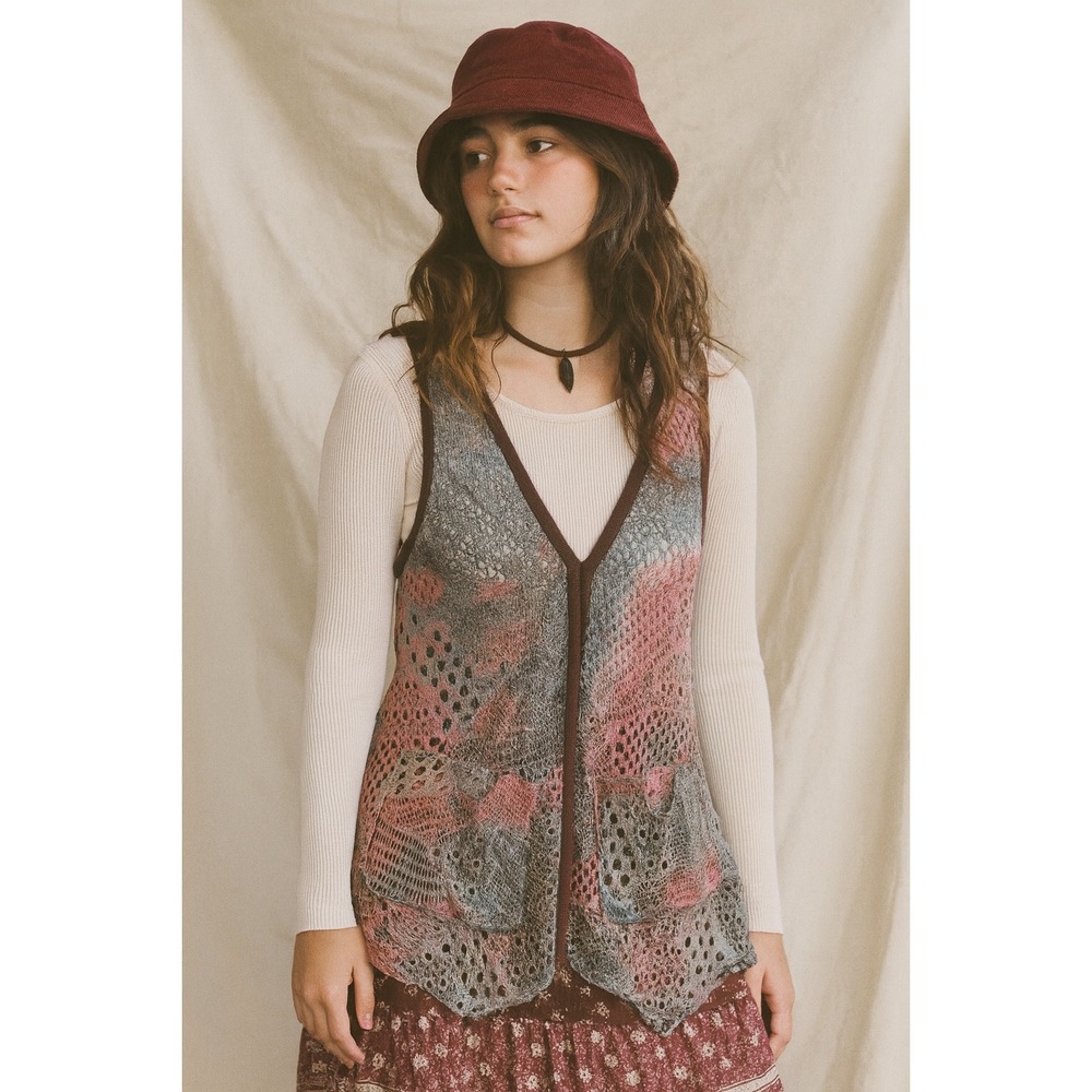 Vintage Open‎ Knit Vest Top Sleeveless Festival Hippie Boho Layering- Size XL